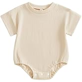 Merqwadd Baby Summer Bubble Romper Infant Boy Girl Short Sleeve Onesie Oversize Cotton T-shirt Bodysuit Top