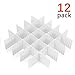 12 Pcs Plastic DIY Grid Drawer Divider Household Necessities Storage Thickening Housing Spacer Sub-Grid Finishing Shelves for Home Tidy Closet Stationary Socks Underwear Scarves Organizer (White)