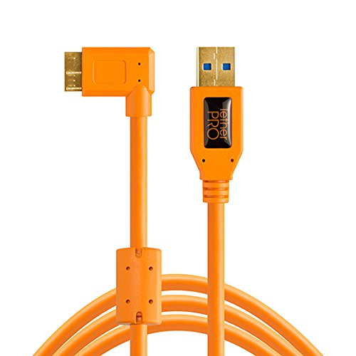 TetherPro USB 3.0 male to Micro-B Right Angle Cable, 15 feet, Orange