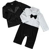 FEESHOW Baby Boy's 2Pcs Gentleman Romper Wedding Formal Tuxedo Suit Outfit Set