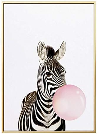 Miss youZZ Canvas Painting Blowing Balloon Giraffe Zebra Bear Pink Posters And Prints Wall Art Pictures For Kids Room Home Decor,20x24cm,G