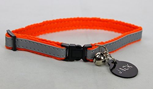 CAT/KITTEN REFLECTIVE FULLY ADJUSTABLE COLLAR INCLUDES BELL & DOUBLE SIDED ID TAG (ORANGE & BLACK ID TAG)