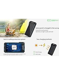 TRONOE   Funda de carga portátil de 12000 mAh, cargador de teléfono solar externo doble USB con 2 luces LED, mosquetón para sus smartphones y más