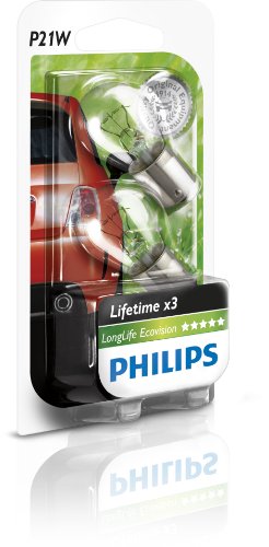 PHILIPS0730521 12498LLECOB2 LongLife EcoVision P21W Indicator Lamp 2 Pieces in Blister Pack