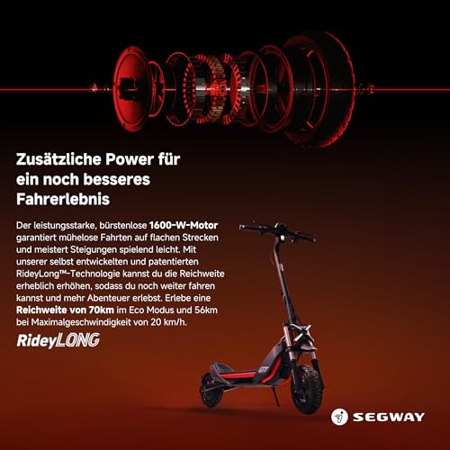 Segway ZT3 Pro D, E-Scooter mit Deutscher Straßenzulassung, 70 km Eco Modus Reichweite, 56km im Sport Modus, Vollfederung, 120 kg Tragkraft, 25% Steigung, Offroad-Reifen, Apple Find My, wasserfest 3