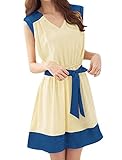 Allegra K Woman V Neck Elastic Waist Casual Summer Above Knee Banded Dresses