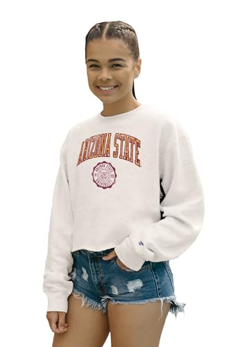 Arizona State Sun Devils Womens Crop Crewneck Sweatshirt Vintage Arch Over Whit…
