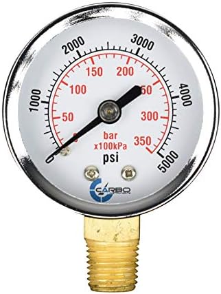 CARBO Instruments 2" Pressure Gauge, Chrome Plated Steel Case, Dry, 0-5000 psi/kPa, Lower Mount 1/4" NPT