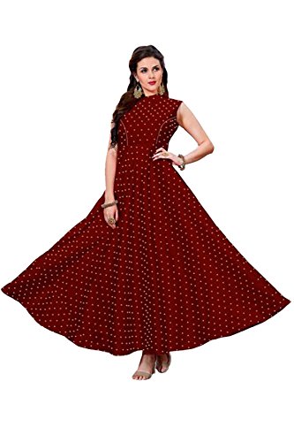 dwarkesh fashion maroon malbari silk full flared semi stitched party wear gown