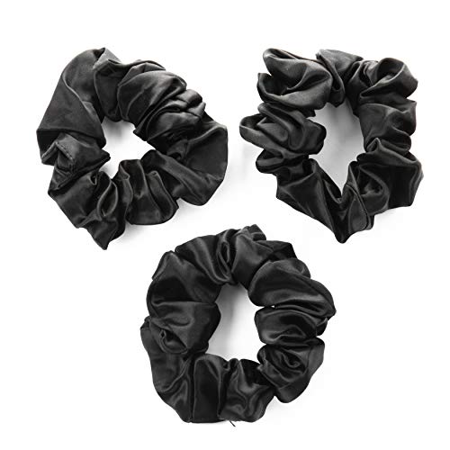 100% Premium Mulberry Silk Hair Luxe Scrunchies (Pack of 3 Black Hair Ties Per Box)
