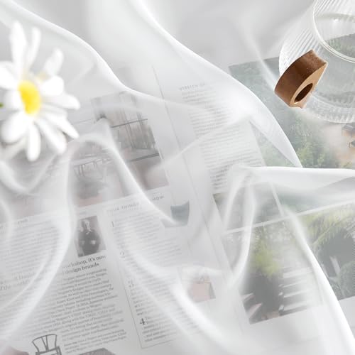 PONY DANCE Extra Wide Curtain, White, Transparent, Set of 1, H 245 x W 300 cm, Voile Curtain for Living Room & Bedroom with 3-in-1 Ruffle Tape for Rail & Pole