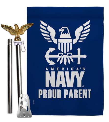 Proud Navy Parent Eagle Flag Pole Kit for Outside House Armed Forces Official M…
