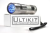 ULTIKIT® 12 LED - Ultraviolet UV Blacklight Flashlight, Spot Pet Dog and Cat Urine, Counterfeit Money, Reveals Hidden Stains Bed Bugs Scorpions, 3 AAA batteries not included, Long Lasting Solid Design(silver)