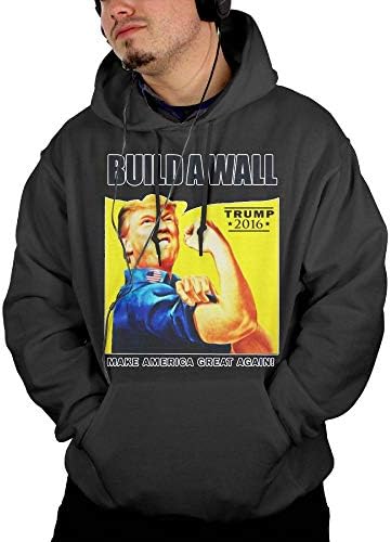 Chuntianpingjing Men's Build A Wall Graphic Comfortable Black Hoodies With Pocket