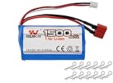 KELIWOW 7.4V 1500mAH 2S 25C Rechargeable Lithium Battery for 1/12 Scale Remote Control Vehicle T Plug for KW-C01/C02/C03/C04/C05