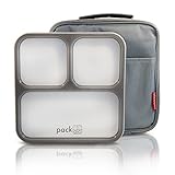 PackTOGO Leakproof Bento Lunch Box Container Set with Insulated Lunch Bag for Adults (Gray)