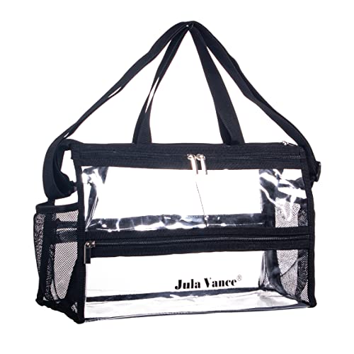 Jula Vance Game Changer Travel Actor Kit Clear Vinyl PVC Cosmetic Makeup MUA Kits Organizer Bag Stadium Approved Clear Tote Gym Work Bag with Adjustable Strap for Home,Work,Concerts, Sports Events