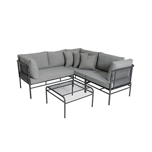 greemotion Loungeset Toulouse eisengrau/grau, Eckbank mit Tisch für In- und Outdoor, Bank mit Rückenverstellung, pflegeleichtes Streckmetallgestell, Sitzelemente einfach umzustellen, ca. 5 Sitzplätze