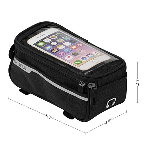 ORFORD Bike Bags Frame Waterproof Bicycle Phone Bag Waterproof Top Tube, Touch Screen Bike Mobile Phone Bags, Top Tube Phone Bag, Cycling Front Frame Bag iPhone 8 7 Plus 6s 6 Plus Below 6" (Black)