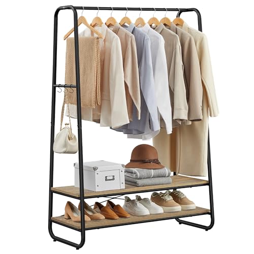 VASAGLE Kleiderständer, Garderobenständer, Garderobe, 2 Ablagen, 6 Haken in S-Form, Stahlgestell, 45 x 100 x 160 cm, für Schlafzimmer, Flur, Eingangsb