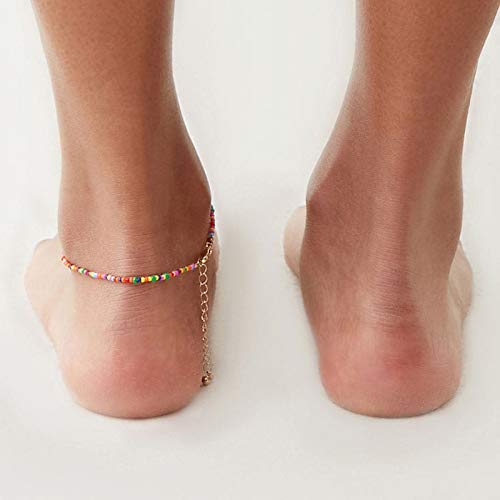 Shegirl Boho Bead Anklet Bracket Beach Colorful Beaded Anklet Chain Charm Gold Foot Jewelry for Women and Girls