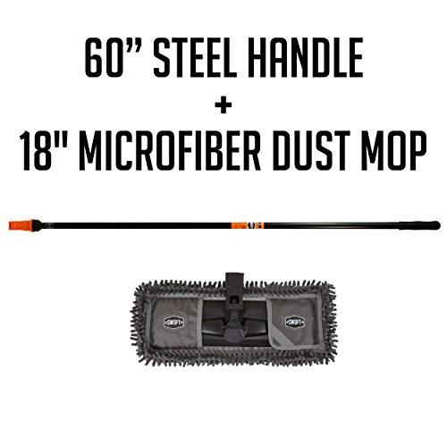 18" SWOPT Dust Mop w/Microfiber Combo - 60" Steel Handle - Handle Interchangeable with Other SWOPT Cleaning Tools - Machine Washable Dust Mop - Clean Hard-to-Reach Areas of Your Home