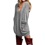Women Blouse,Haoricu Fall Fashion Oversize Loose Women Blouse Casual V Neck Long Sleeve Shirt Tops Plus Size