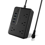 Power Strip with 4 USB Ports 4 Outlets, Maxcio Desktop Charging Station with 10A 5 ft Extension Cord Multi Outlets Extender Plug for Cruise Ship, Dorm Room, Home & Office, Black