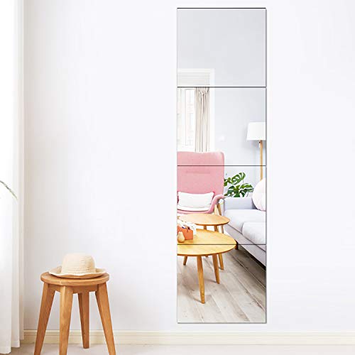 PexFix Full Length Mirror Frameless Mirror, 12inch X 16inch Wall Mirror 4-Piece Set Free Combination Rectangular Glass Flat Mirror Tiles Decoration Mirrors for Bathroom, Livingroom or Bedroom