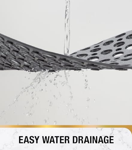 HITSLAM Square Shower Mat Non Slip Anti Mould, 53 x 53 cm TPE Bath Mat for Tub Anti Slip, Bathroom Anti Slip Shower Mat With Suction Cups and Drain Holes, Machine Washable, Grey