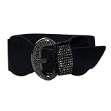 eVogues Plus Size Rhinestone Studded Leatherette Belt Black - One Size Plus