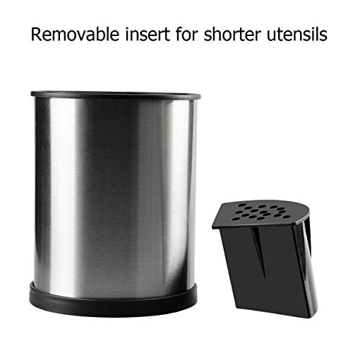 Kitchen Utensil Holder, Aiduy Utensil Container Flatware Caddy Utensil Crock Kitchen Tool Organizer with Drain Holes - Premium Brushed Stainless Steel - Thumbnail 3