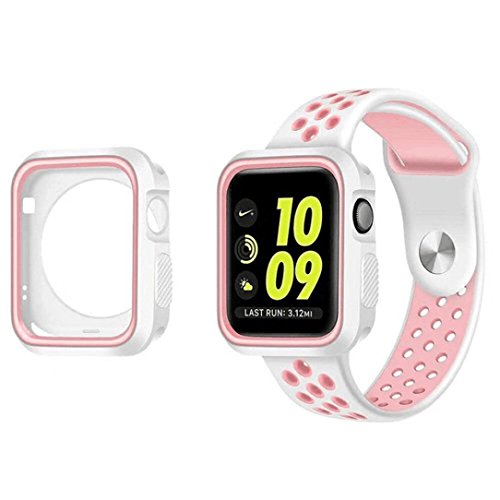 For Apple Watch Series 3 42mm , Tiean Cover Sports Gel Silicone Bumper Protected Case (Pink)