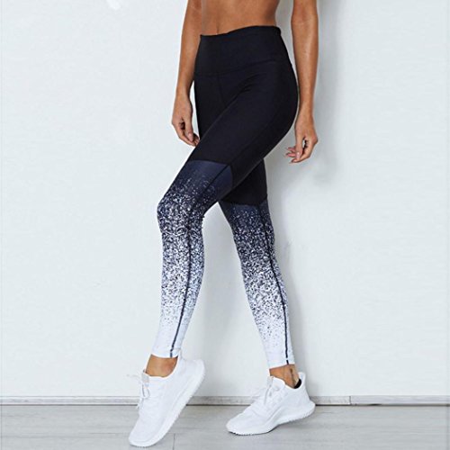 Paymenow Yoga Pants, Women's Gradient Color Power Flex Yoga Pants Tummy Control Workout Yoga Capris Pants Leggings for Fitness Riding Running (Blue, L)