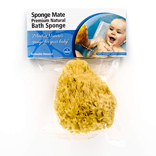 Sponge Mate Natural Baby Bath Sponge – Grown in The U.S.A. – 4 inch Newborn Baby Infant Soft Natural Sea Sponge