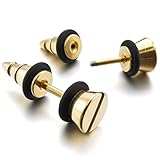 Men's Stainless Steel Stud Earrings Rubber Gold Black Screw Spike Plugs Gauges Tapers Charm Elegant