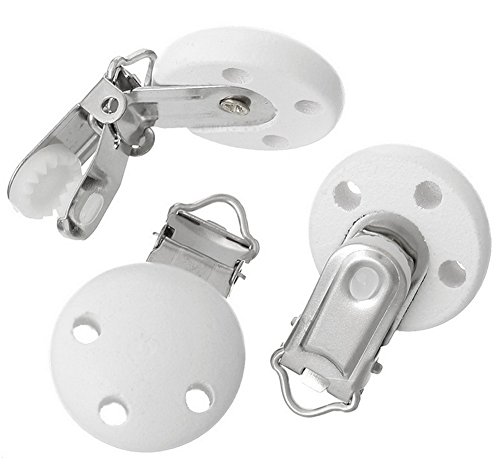 Ocharzy Pacifier Clip Wooden Clip Teething Beads Suspender Clips (15 Pack White)