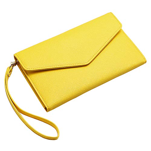 Krosslon Rfid Passport Holder Wristlet Travel Wallet Trifold Documents Organizer Slim Purse, Fit US UK CA Passport Cover Traveling Accessories for Women, Vibrant Yellow(208#) - Thumbnail 6
