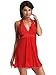 Amoretu Women's Red Sheer Mesh Halter Babydolls Lingerie