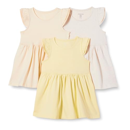 Amazon Essentials Túnica de Punto con Volantes Niña, Pack de 3, Amarillo Pastel/Avena Mezcla/Beige, 2 años