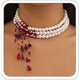 LKingel Halloween Dripping Blood Faux Pearl Necklaces for Women Red Blood Drops Vampire Witch Choker Necklace Gothic Pearl Layered Necklace Halloween Prom Vampire Costume Accessories