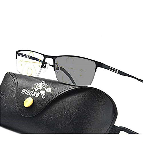 MINCL/Photochromatic Progressive Multifocus Reading Glasses for Men Adjustable Vision (black, 2.5)