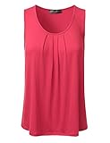 DRESSIS Women's Basic Soft Pleated Scoop Neck Sleeveless Loose Fit Tank Top CORAL 3XL