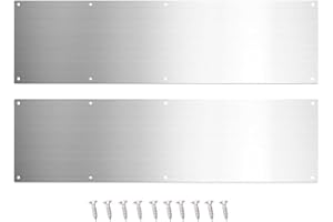 SUMBIN 2 Sets 10 x 34 Inches Silver Door Kick Plate for Exterior Doors, Satin Stainless Steel Kick Plates with Screws for Woo