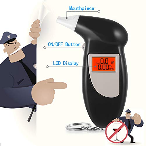 Breathalyzer, Portable Keychain Breath Alcohol Tester for Driver, Highly-Accurate Result Digital Battery Power with 5 Mini Mouthpieces