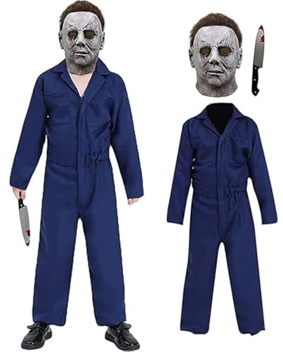 SINSEN Michael Myers Kostüm Maske Kinder Jungen Horror Killer Overall Gruseliges Halloween Michael Myers Cosplay Kostüm Requisiten