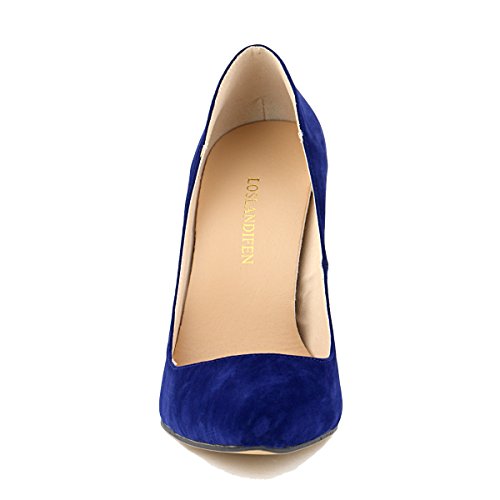 Loslandifen Womens Closed Toe High Heels Pointed Slender Stiletto Pumps(302-1VE35,Blue)