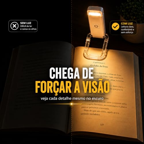 Luz de Leitura Recarregável USB com Clipe Braço Flexível e 3 Modos de Cor - Cores sortidas
