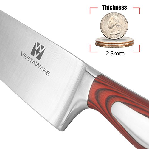 VestaWare Chef Knife 8 Inch Professional German High Carbon Stainless Steel Kitchen Knives Razor Sharp Blade & Ergonomic Handle with Gift Box
