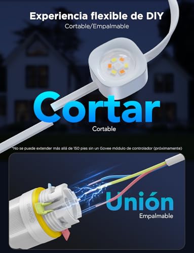 Govee - Luces permanentes para exteriores Pro, 100 pies con 60 luces LED RGBIC para iluminación diaria y acentuada, 75 modos de escena para decoración al aire última intervensión, IP67 impermeable